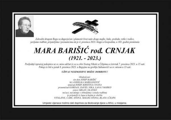 ISPRAĆAJ POK. MARIJE BARI&Scaron;IĆ